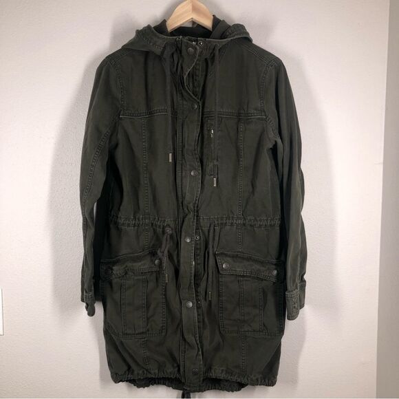 Abercrombie & Fitch Green Cargo Utility Jacket Hooded Full Zip Small - Picture 1 of 7